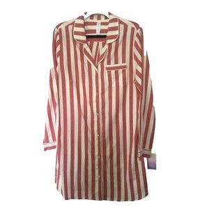 Women's Large Striped Flannel Plaid NightGown  -Stars Above Red White A5